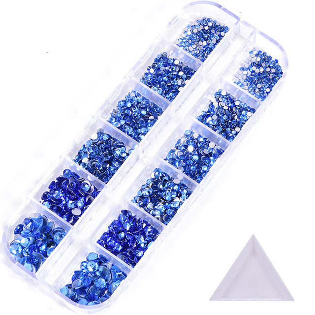 NRS016  ForLife Hot sale style glass flat bottom rhinestone 12 grid set nail art rhinestone shiny crystal nail art accessories