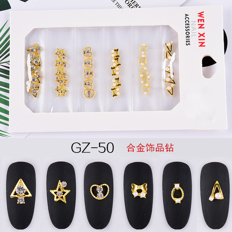 NDE013  ForLife 6 Grid Pack Flatback Nail Art Rhinestones Zircon Resin Flower Alloy Chain 2 Sections Nail Decorations tools