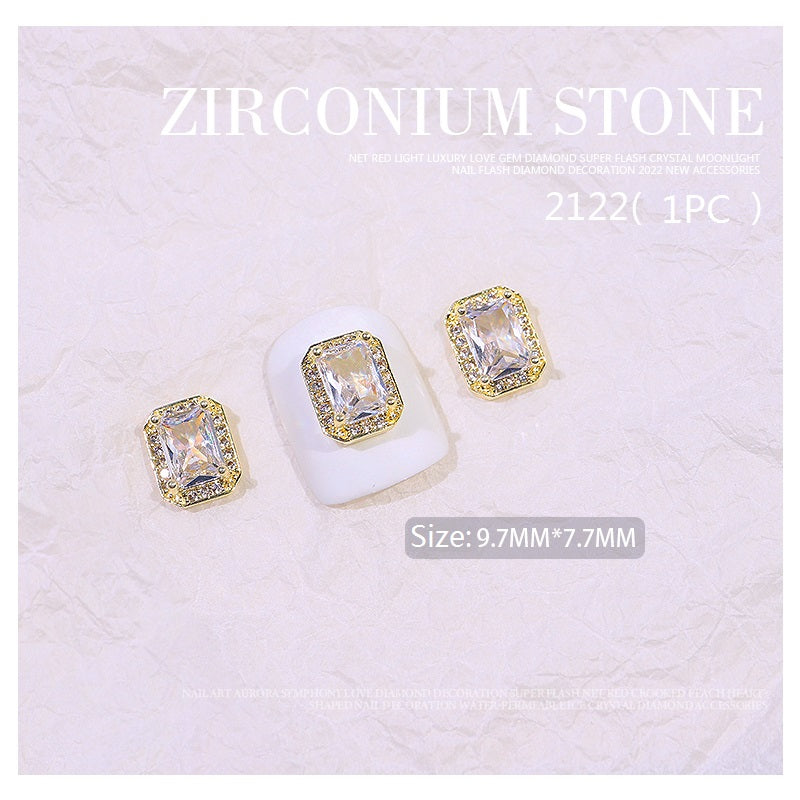 NZJ007 Luxury Crystal Nail Rhinestones Shiny Diamonds Colorful Zircon Jewelry 3d Alloy Nail Art Decorations