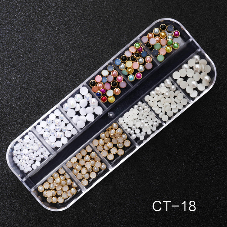 NDE050  Hot Selling Nail Rhinestone 12 Grid Boxed Mixed Rivet Jewelry Symphony Pearl Sequin Chain Nail Accessories