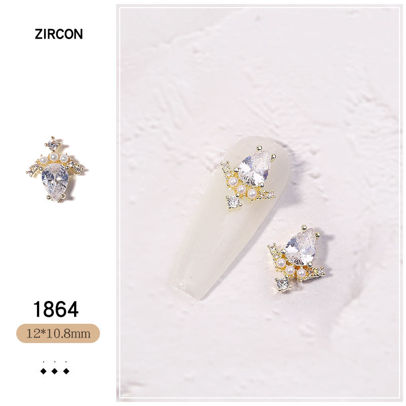 NZJ052  New Luxury Zircon Crystal Rhinestones For Nails Alloy Gold Nail Art Decorations Fashion Jewelry Ornaments