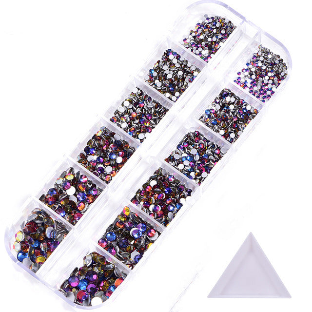 NRS016  ForLife Hot sale style glass flat bottom rhinestone 12 grid set nail art rhinestone shiny crystal nail art accessories