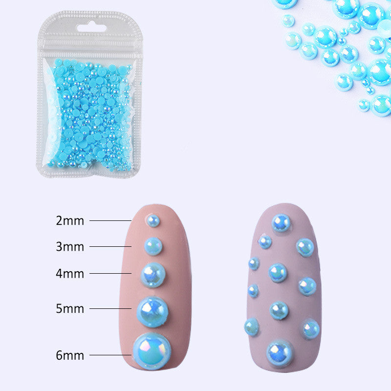 NDE018  ForLife Half Round Pearls Colorful Mixed Flatback Loose White Glue On Resin Beads DIY Jewelry Making Nails Art