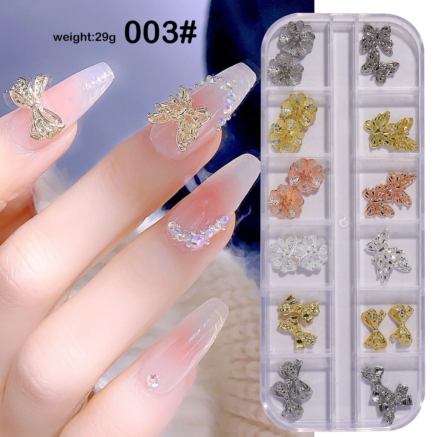 NZJ051  Factory wholesale new alloy pearl rhinestone crystal butterfly box nail jewelry