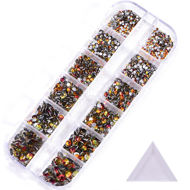 NRS016  ForLife Hot sale style glass flat bottom rhinestone 12 grid set nail art rhinestone shiny crystal nail art accessories