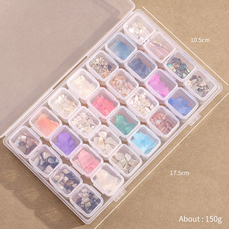 NRD011   28 grid/box mix 3D Pearl Rivet Steel Ball Shell Metal Studs Rhinestones Pearl Nail Jewelry DIY Art Accessories