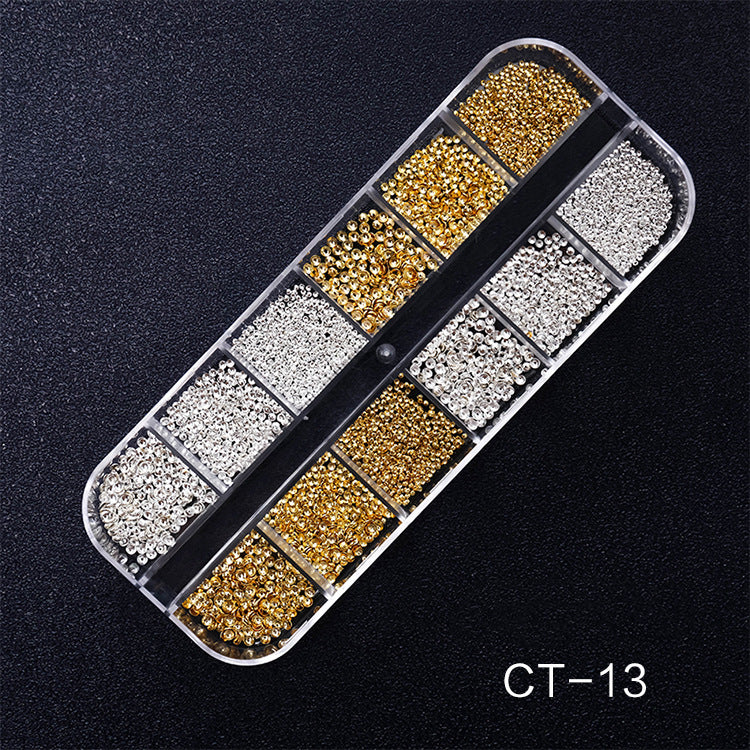 NDE050  Hot Selling Nail Rhinestone 12 Grid Boxed Mixed Rivet Jewelry Symphony Pearl Sequin Chain Nail Accessories