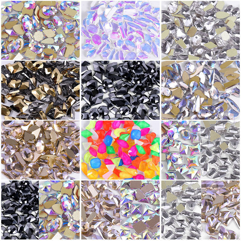 NRS003  ForLife Pear Nail Mix Color Rhinestones Gems Diamond Gold Bottom Flat Back Strass Stone 3D Charms Nails Accessories