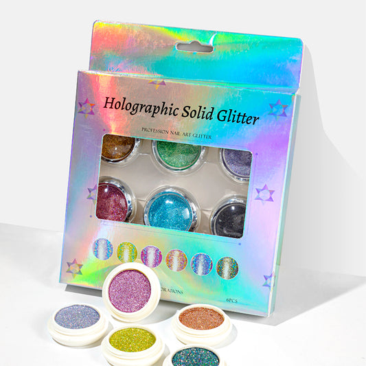 FNP051  Hot-selling 6 Pcs/set Holographic Solid Glitter Powder For Nail Art Decoration