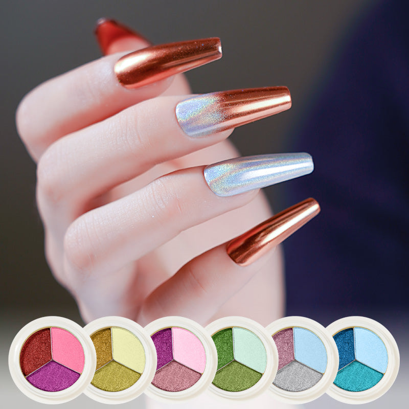 FNP075  New Designs Blue Series Three Colors Solid Magic Chrome Mirror Nail Decoration Powder