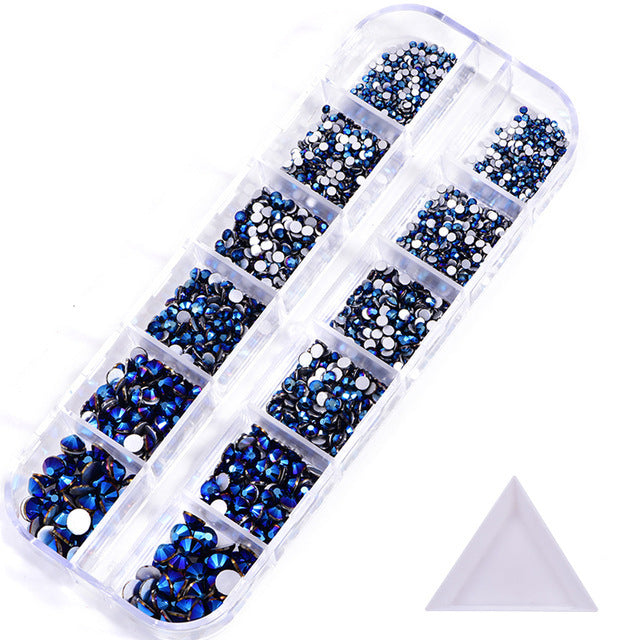 NRS016  ForLife Hot sale style glass flat bottom rhinestone 12 grid set nail art rhinestone shiny crystal nail art accessories