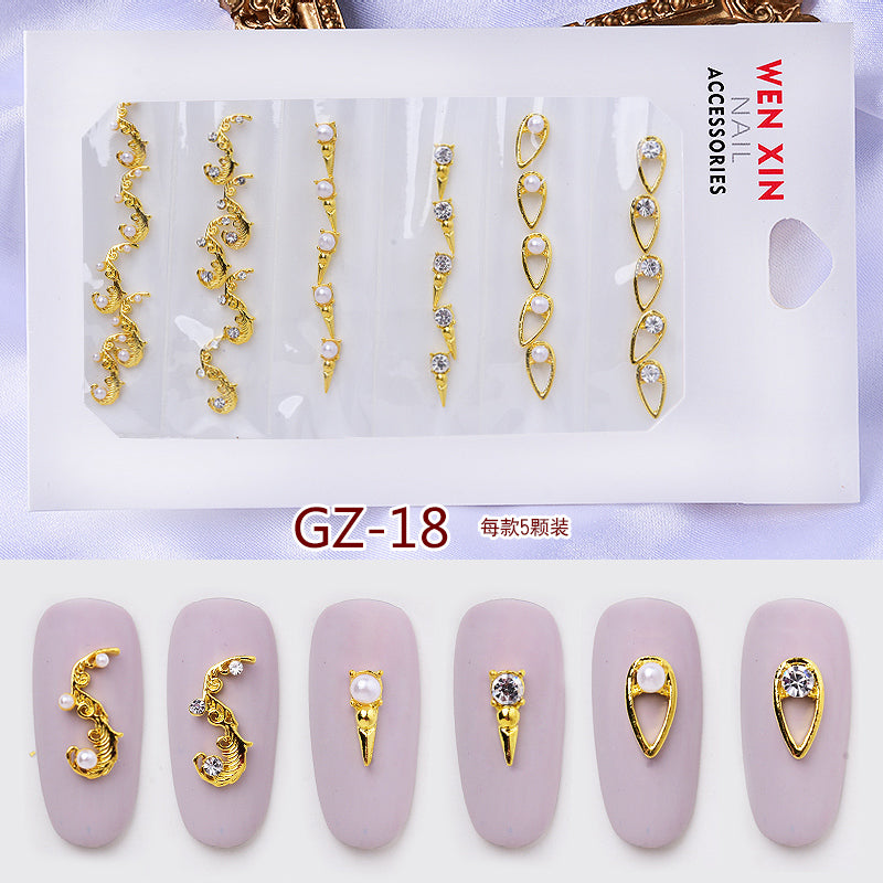 NRS007  ForLife 6 Grid Pack Flatback Nail Art Crystal Rhinestones Zircon Decorations 3d Alloy Retro Nail Accessories DIY tools