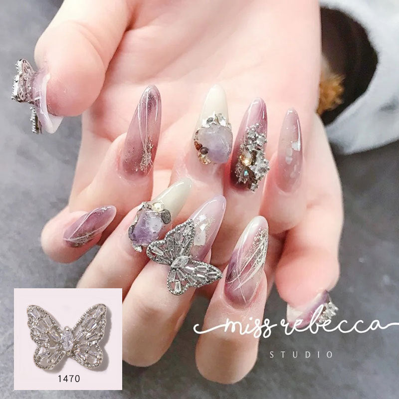 NDE020  ForLife 3D metal butterfly Zircon diamond Nail art decorations rhinestone jewelry alloy zircon tassel pendant nail acc