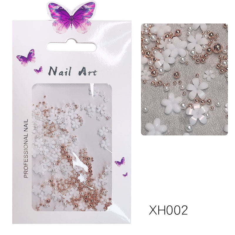 NDE056  ForLife New 100pcs Fashion Japanese style small white flower 3D mini resin white flower nail decoration