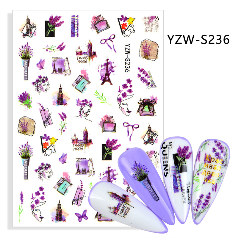 NS5D006  3D Flower Nail Stickers Women Face Sketch Abstract Butterfly Image Sexy Girl Nail Art Decor Sliders Manicure Stickers for Nails