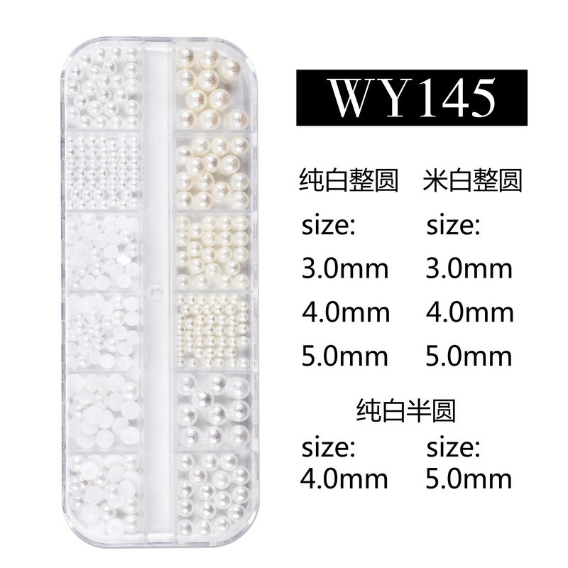 NDE006  ForLife Mixed Pearl Ornaments Rice White Pure White Illusion Color Flat Bottom Round Nails UV Gel 3d Nail Art Decoration