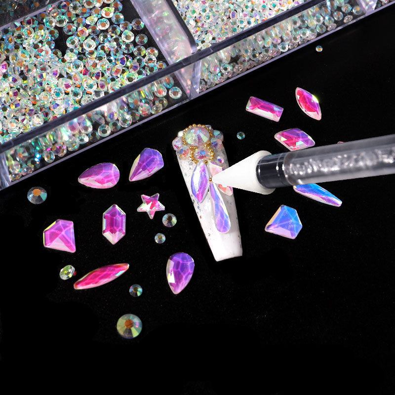 NRB006  New Aurora Protein Two-color Flat Bottom Shaped Glass Rhinestone Boxed Mixed Color Decorative Rhinestone