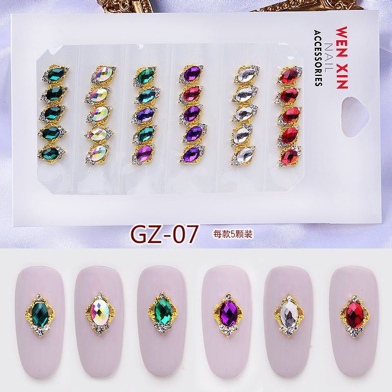 NRS007  ForLife 6 Grid Pack Flatback Nail Art Crystal Rhinestones Zircon Decorations 3d Alloy Retro Nail Accessories DIY tools