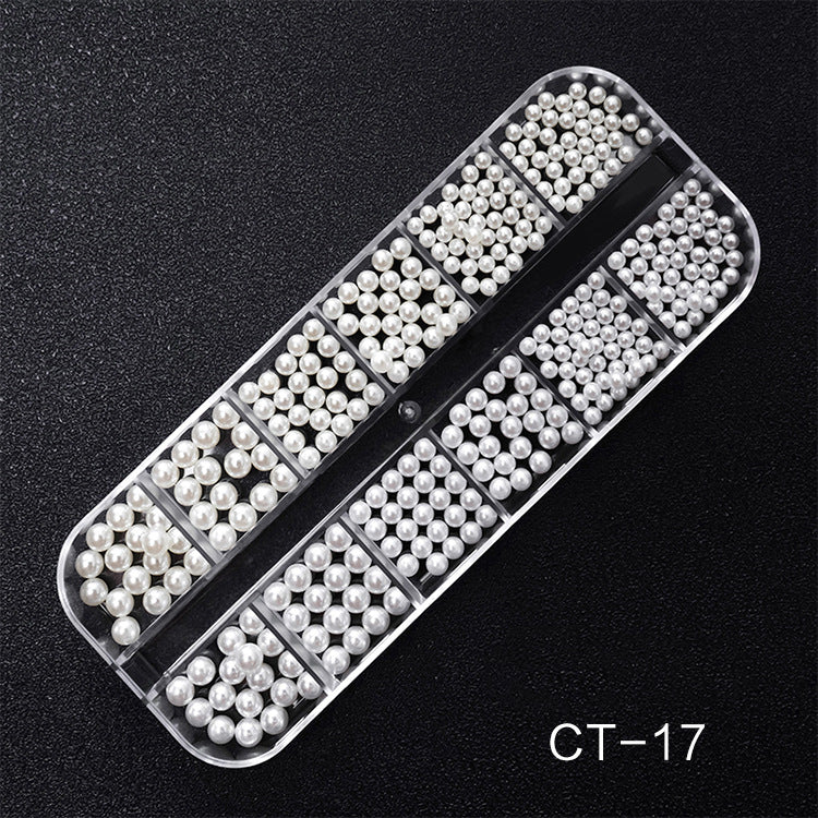 NDE050  Hot Selling Nail Rhinestone 12 Grid Boxed Mixed Rivet Jewelry Symphony Pearl Sequin Chain Nail Accessories