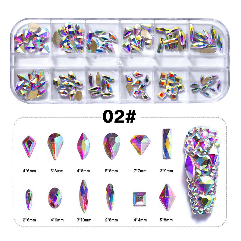 NRS001  Multi-size Flat Bottom Glass Fancy Shape Nail Rhinestones Decorations Crystal 3d Manicure Nail Art Accessories Acrylic diamond