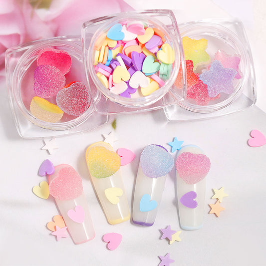 NDE025  ForLife 10pcs 3D Heart Star Nail Art Decorations Gradient Colorful Soft Fudge Designs Sweet Candy DIY Accessories For Nails