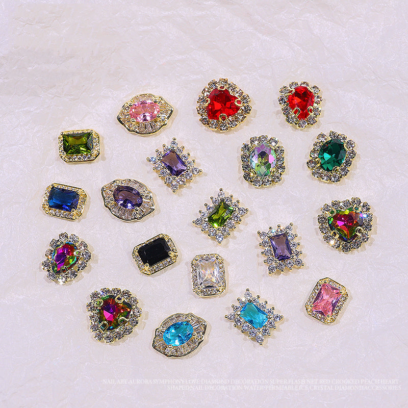 NZJ007 Luxury Crystal Nail Rhinestones Shiny Diamonds Colorful Zircon Jewelry 3d Alloy Nail Art Decorations