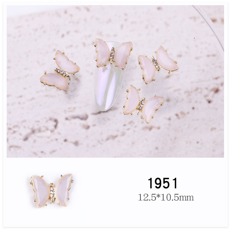 NDE053  2021 summer new style clear and translucent aurora glowing alloy frame butterfly 3d crystal butterfly DIY nail jewelry