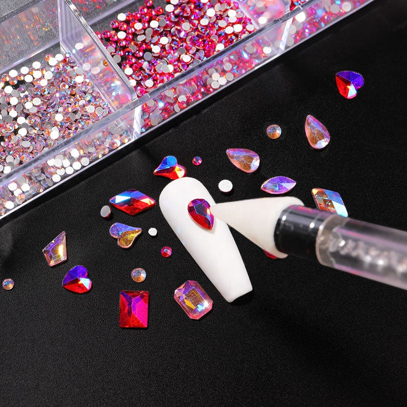 NRB011  3D Diamond Colorful Boxed Nail Rhinestone Glitter Flat Glass Shaped Nail Art Decoration Accessories Shiny Jewelry Set