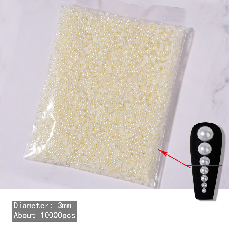 NDE058  ForLife Wholesale white beige semi-circular pearls 3D bulk DIY handmade nail art flat pearl jewelry