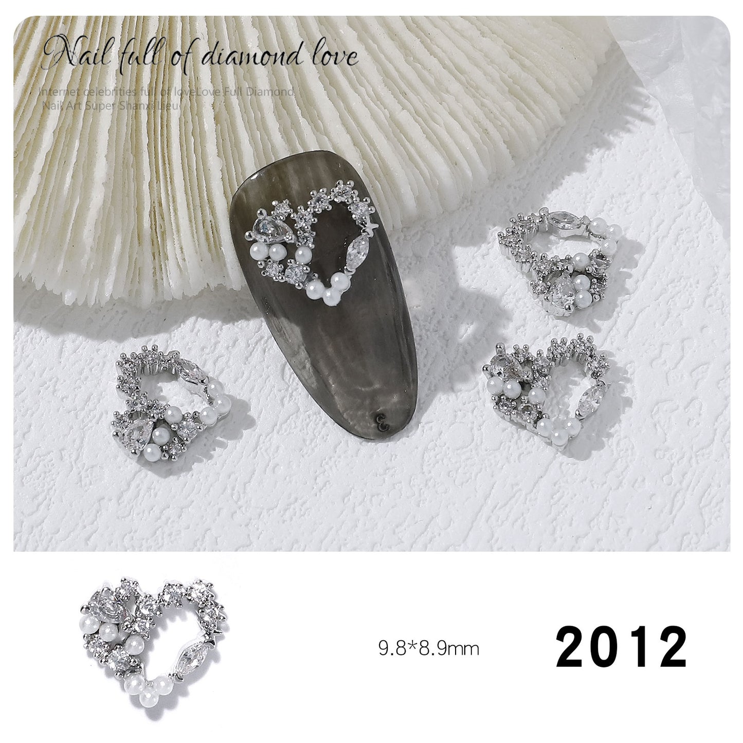 NZJ058  New Nail Art Love Heart Diamond Jewelry Japanese Shiny Heart Shaped Zircon Nail Decoration Diamond Accessories