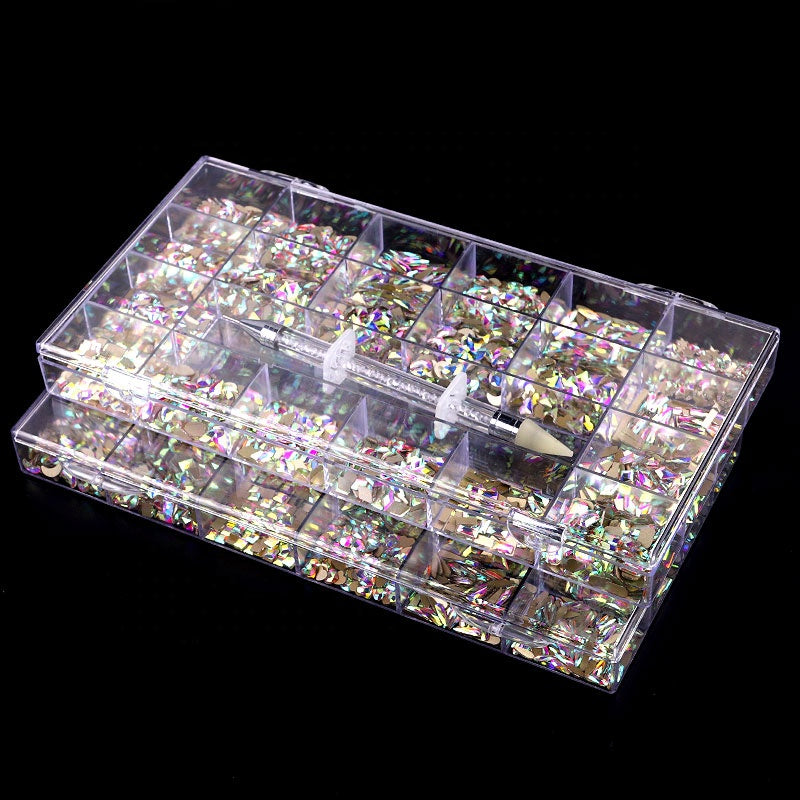 NRB016  Crystal AB Rainbow Nail Art Mix Shape Fancy Shaped In Box Flat Bottom Glass nail rhinestone art decoration rhinestones