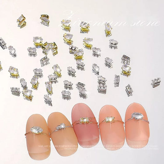 NZJ028  10pcs/box Mini Zircon Claw Nail diamond Art Decoration Gold Silver Gem Nail Jewelry Horse Eyes Water Drop Shaped Deisgn Charms