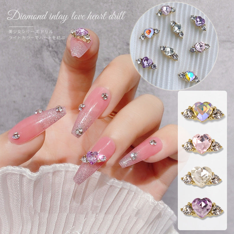 NZJ015 Love pile diamond jewelry 3D rhinestone peach heart crystal nail jewelry