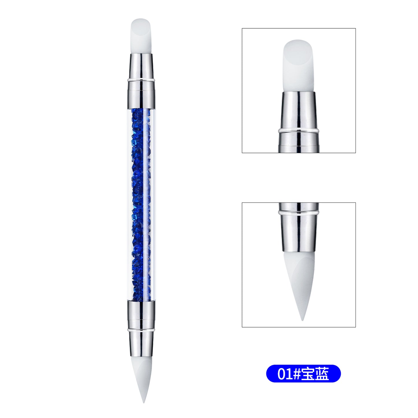 NAB013  ForLife 2 Way Silicone Head UV Gel Nail Art Brush Carving Pen Acrylic Handle Salon Nail Tools Beauty Rhinestone Polish Pen