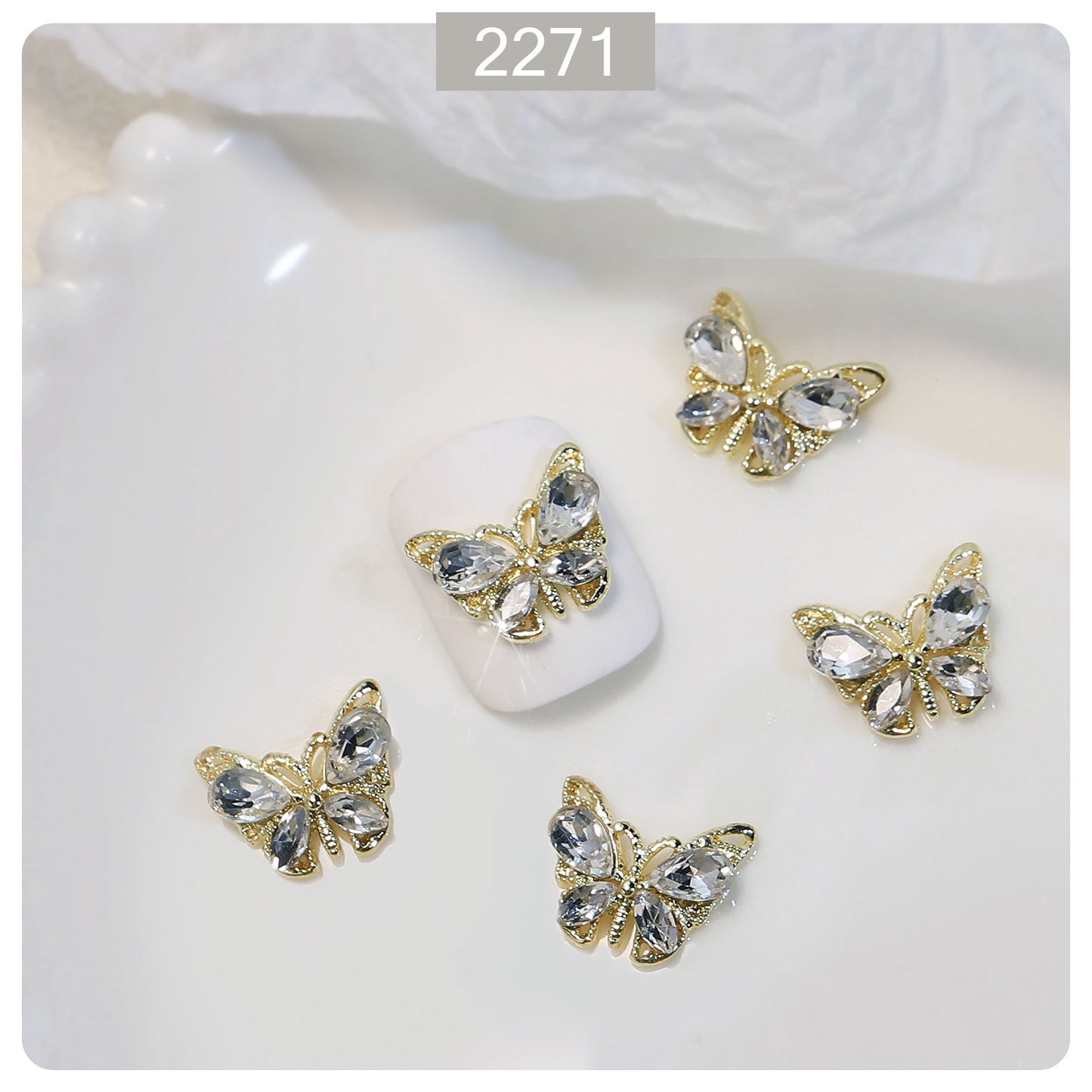 NZJ049  New luxury shiny 3D alloy crystal butterfly zircon nail accessories wholesale