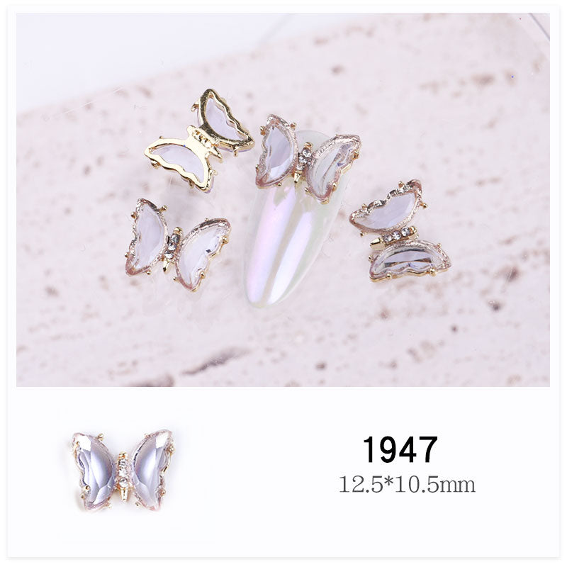 NDE053  2021 summer new style clear and translucent aurora glowing alloy frame butterfly 3d crystal butterfly DIY nail jewelry