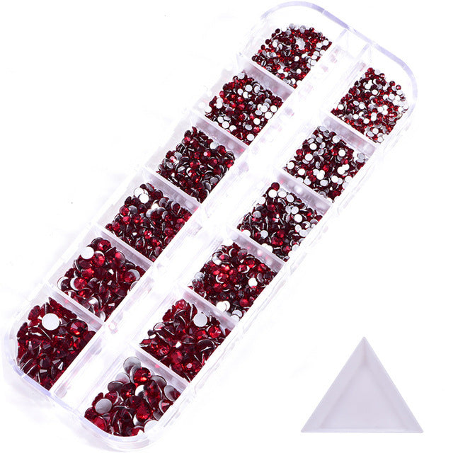 NRS016  ForLife Hot sale style glass flat bottom rhinestone 12 grid set nail art rhinestone shiny crystal nail art accessories