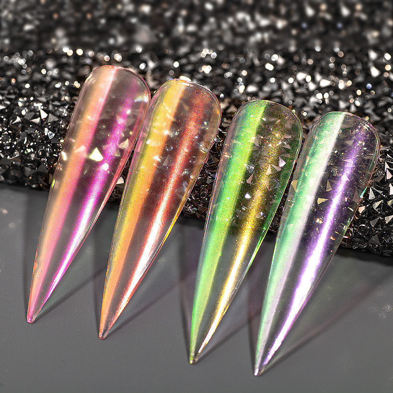 FNP103  Magic Aurora Rainbow Ice Transparent Mirror Effect fairy dust powder glitter nails Chrome Pigment young nails acrylic powder set