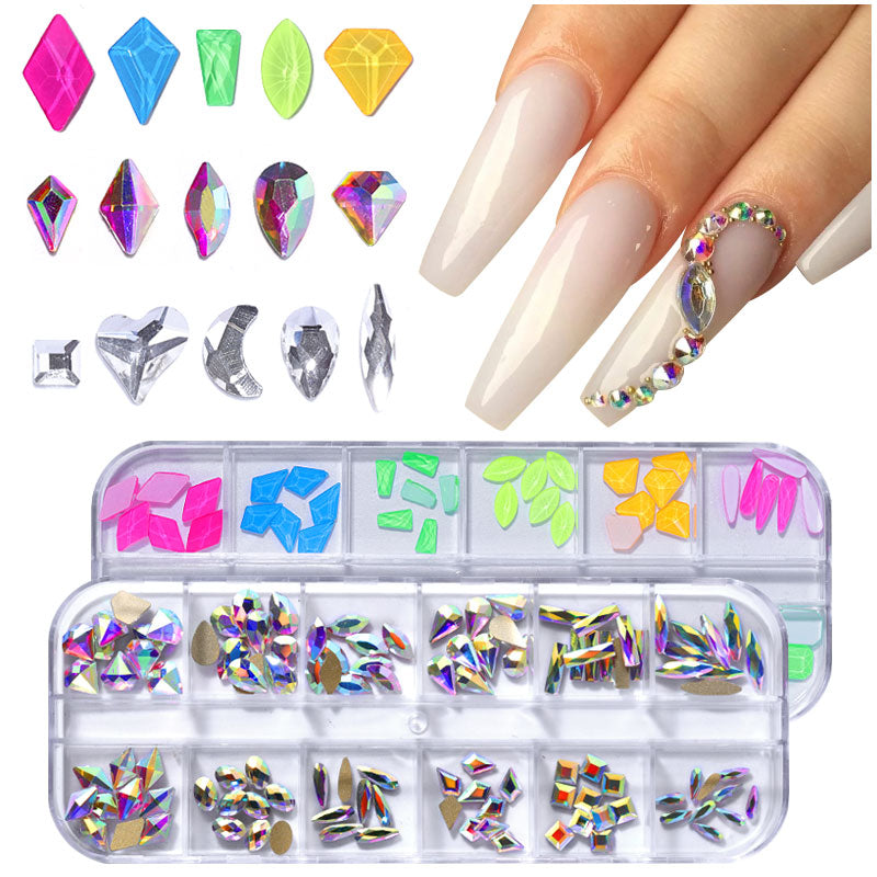 NRS001  Multi-size Flat Bottom Glass Fancy Shape Nail Rhinestones Decorations Crystal 3d Manicure Nail Art Accessories Acrylic diamond