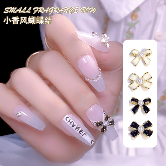 NZJ026   Black bow Little Magic Box Set Nail Art Decoration Camellia Pearl Bow Knot Mixed 3D Fingernail DIY Accessories