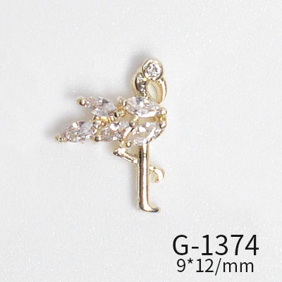 NZJ022 Japanese new nail zircon jewelry diamond pop moon pendant red-crowned crane nail jewelry