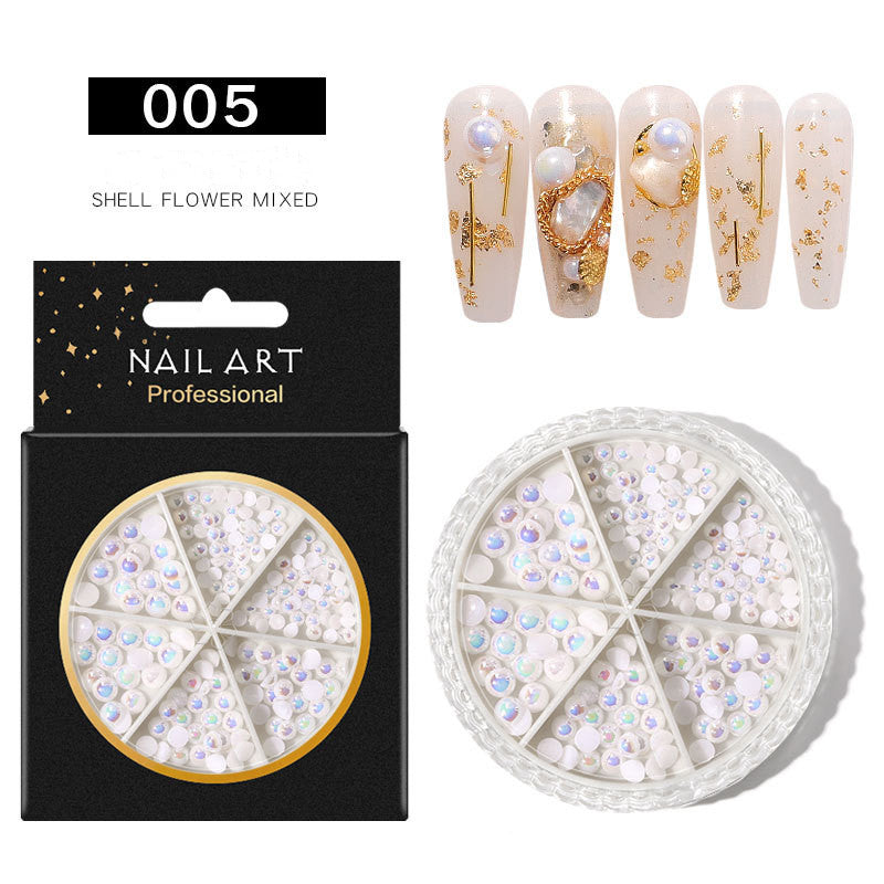 NDE066  ForLife Mixed Pearl Ornaments Rice White Pure White Illusion Color Flat Bottom Round Nails UV Gel 3d Nail Art Decoration