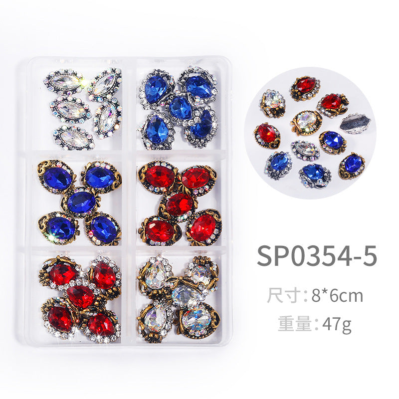 NZJ064  New Snake Planet Zircon Rhinestone Six-Grid Alloy Jewelry Wholesale 2022 New Nail Art Alloy Jewelry Vintage big drill pile drill