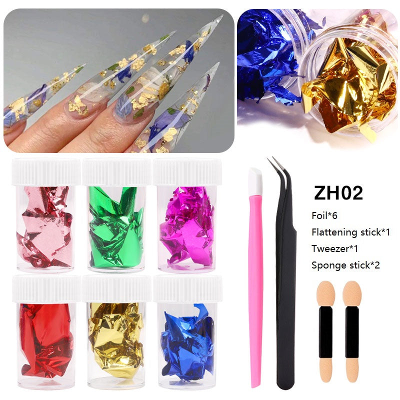 NDE039  ForLife 6 color/set nail art foil nail sticker set, nail art decoration, crystal phototherapy nail foil paper kit