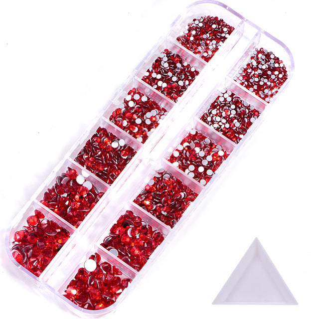 NRS016  ForLife Hot sale style glass flat bottom rhinestone 12 grid set nail art rhinestone shiny crystal nail art accessories