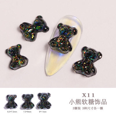 NDE040  ForLife Nail art diamond decoration bear three-dimensional light crystal gel magic color candy bear jewelry nail decoration