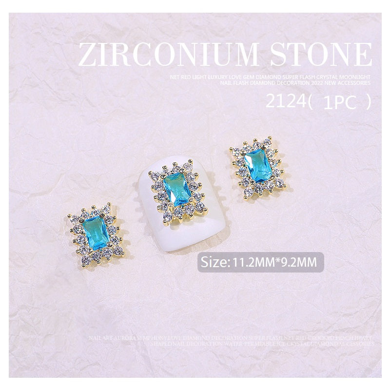 NZJ007 Luxury Crystal Nail Rhinestones Shiny Diamonds Colorful Zircon Jewelry 3d Alloy Nail Art Decorations