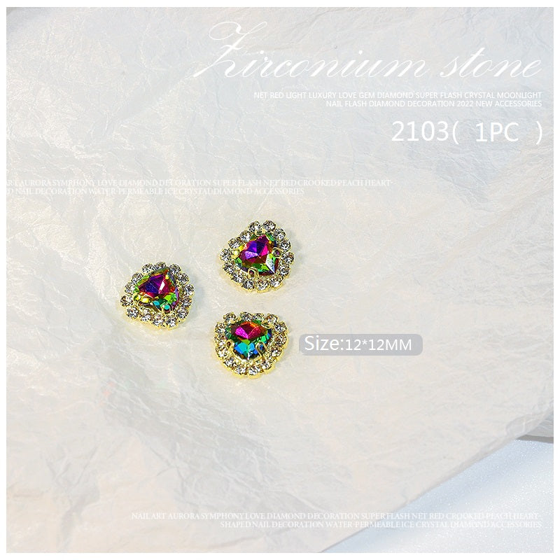 NZJ008 Diamond Zircon Nail Art Colorful Zircon Gem Jewelry Vintage Love Jewelry