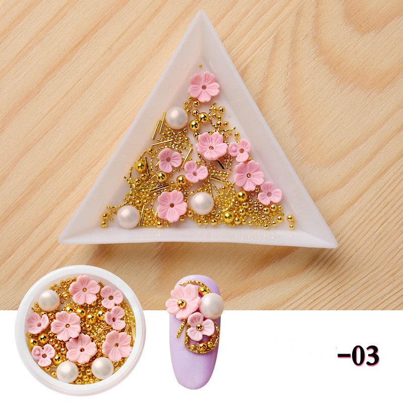 NDE015  ForLife 3D Nail Art Rhinestones Decoration Five Petals Flower Gold Pearls Decorations Nail Art Sticker Tool Manicure Art