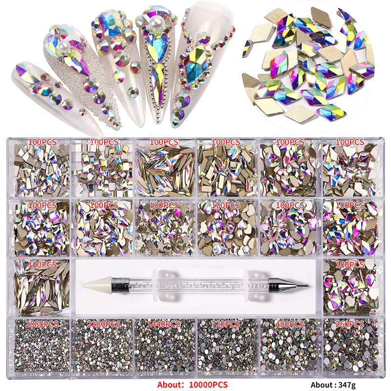 NRB018  21 Grids Mixed Color Micro Diamond Nail Art Flat Glass Round Shaped Rhinestone Box Nail Art Accessories DIY Set